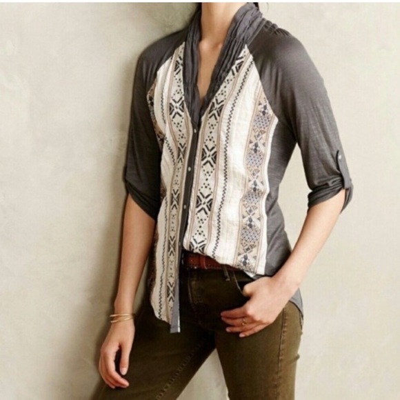 Anthropologie Tops - Anthropologie Tiny Lucinda Embroidered Top Grey Aztec Southwest Sz S